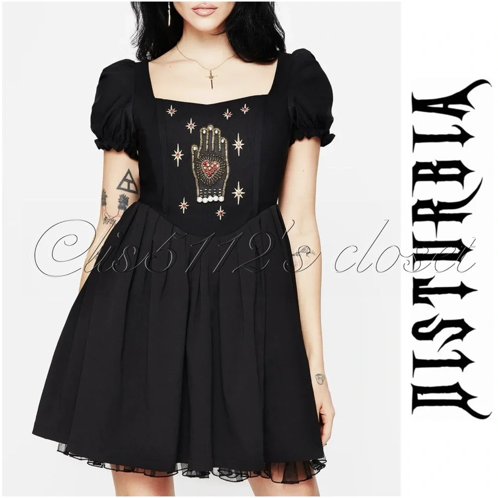 Disturbia Ingrid Embroidered Hand Applique Babydoll Corset Mini Dress Size 14 1X - Picture 1 of 16